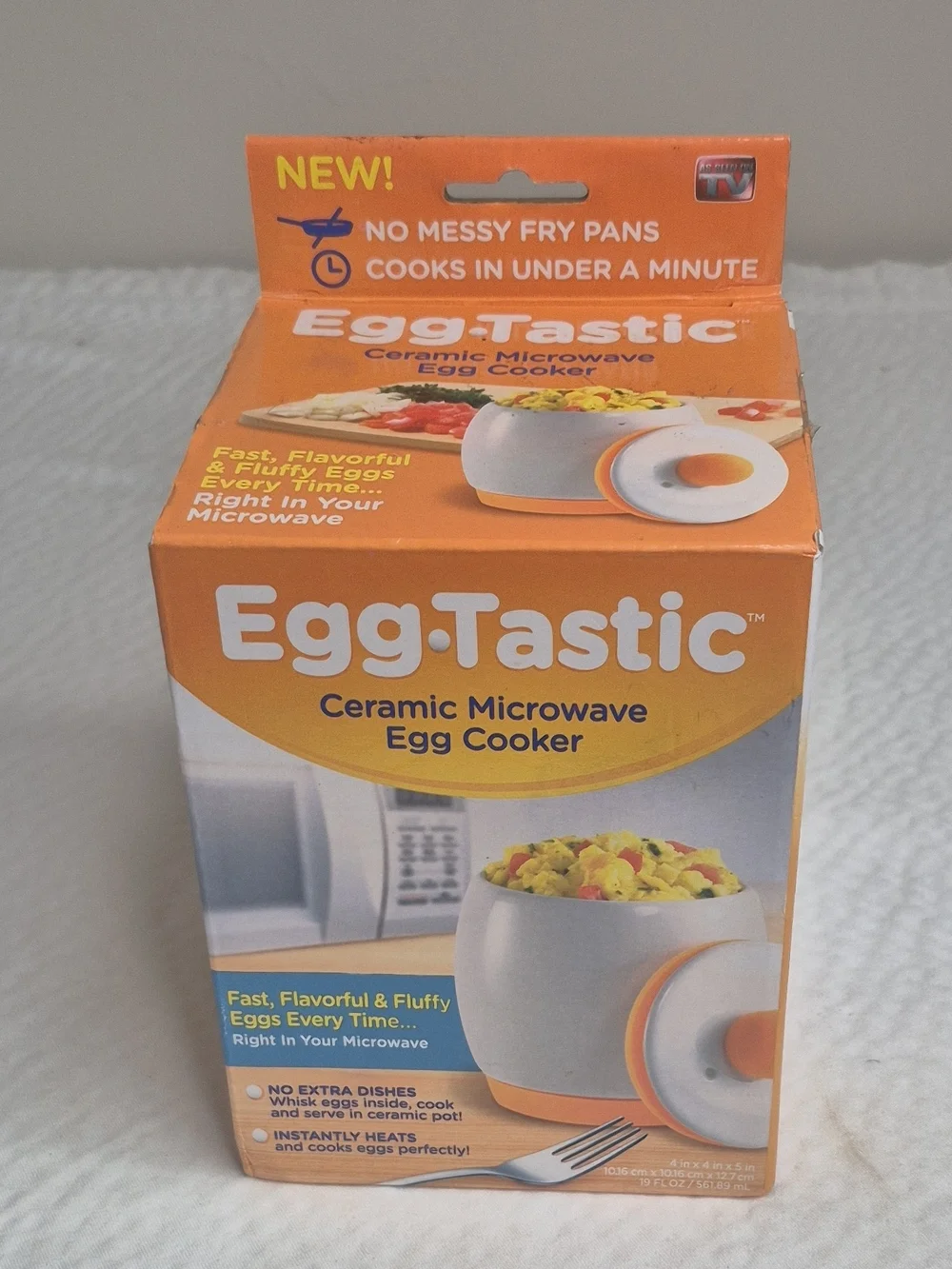 EggTastic ET011112 Ceramic Microwave Egg Cooker, White/Orange